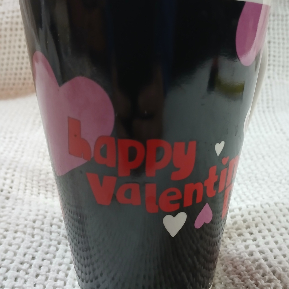 Black Valentine's Mug with Pink and Red Hearts